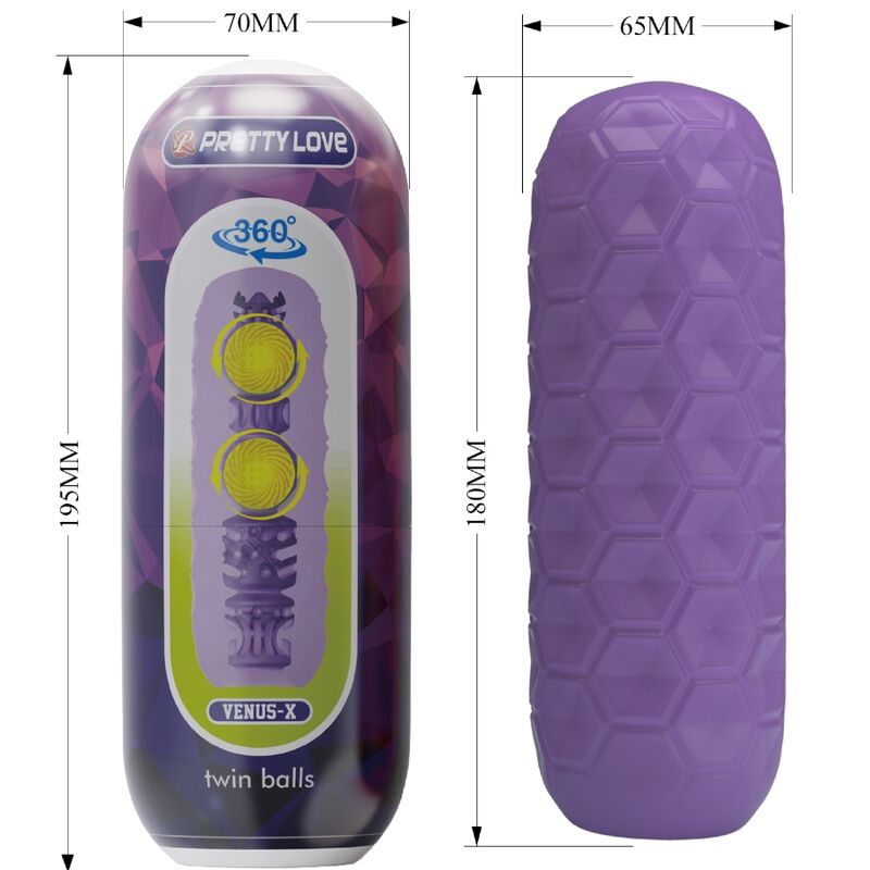 PRETTY LOVE Masturbador Masculino Twin Balls Roxo para prazer e estimulação intensos.