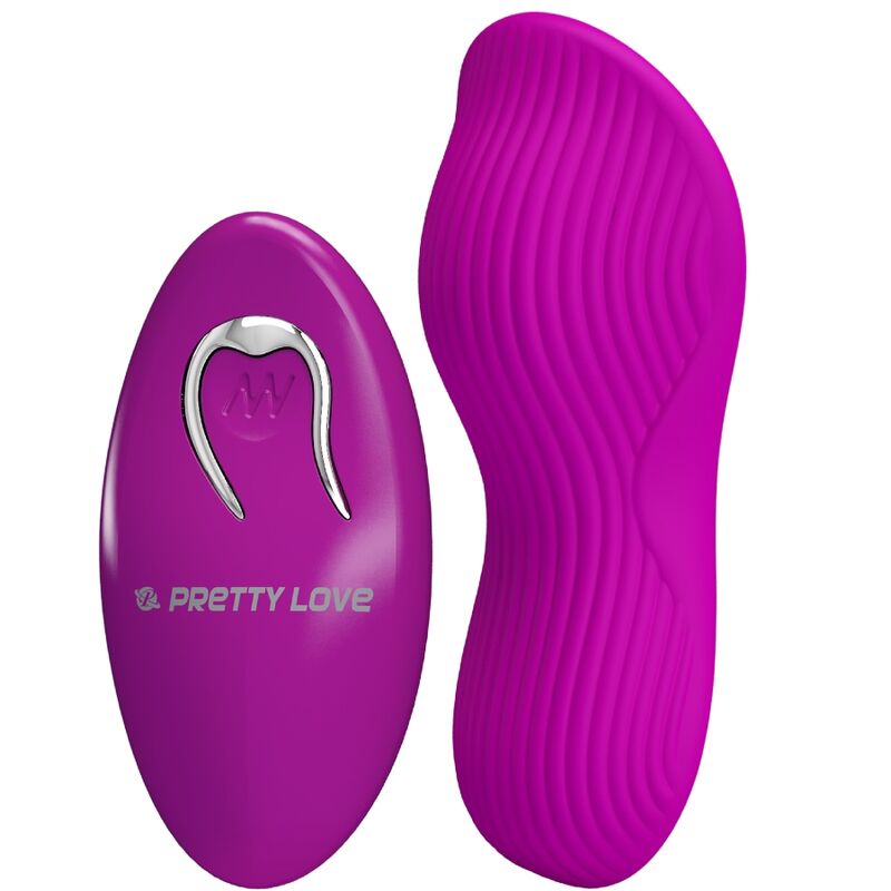 Close-up do Estimulador Clitoriano Lay-On PRETTY LOVE com Controle Remoto Rosa, destacando seu design discreto e material de silicone.