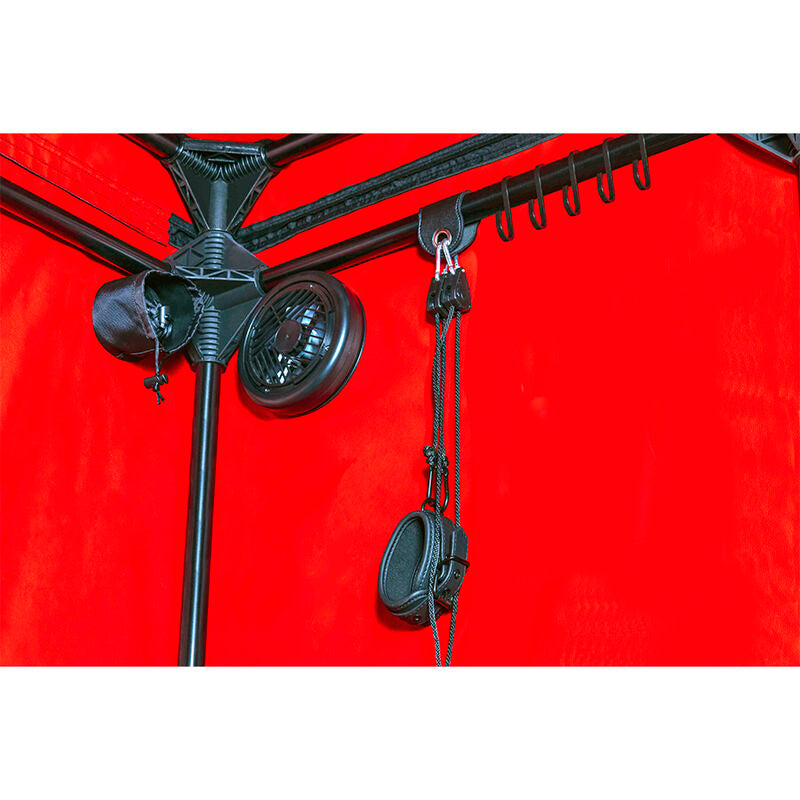 SECRET DOME Cabine Cúpula BDSM em preto e vermelho para submissão e controle consensual.