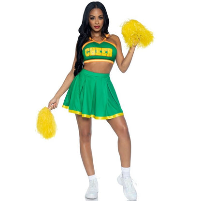 Fantasia de Líder de Torcida LEG AVENUE verde S/M com crop top, saia e pompons