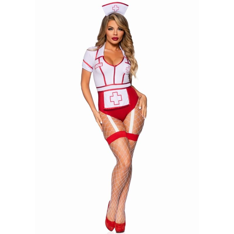Fantasia de Enfermeira Sexy Leg Avenue Vermelho e Branco.