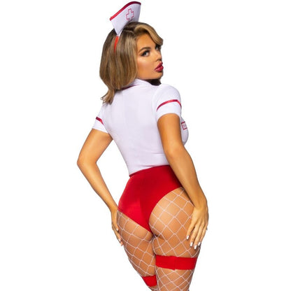 Fantasia de Enfermeira Sexy Leg Avenue Vermelho e Branco.