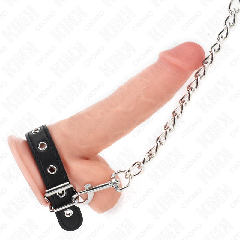 ANEL DE COURO PARA PÊNIS COM CORRENTE 21,5 X 2 CM E CORRENTE DE METAL 60 CM