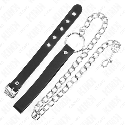 ANEL DE COURO PARA PÊNIS COM CORRENTE 21,5 X 2 CM E CORRENTE DE METAL 60 CM