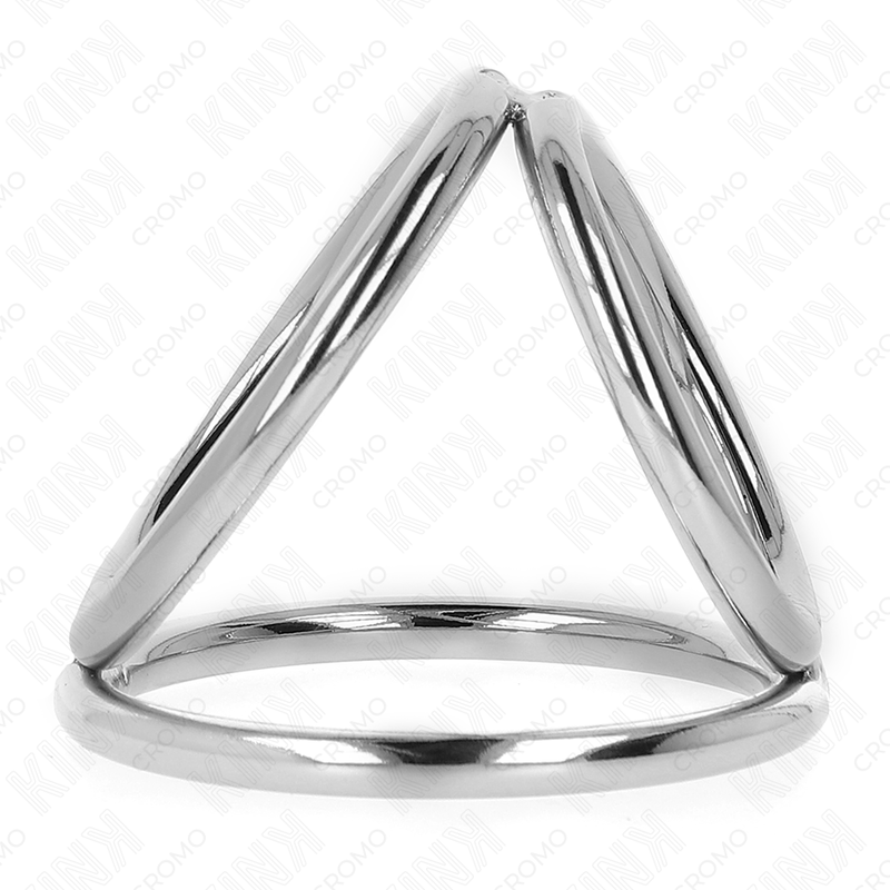 Close-up of the KINK Triple Chrome Metal Penis Ring showing its adjustable design and shiny finish.