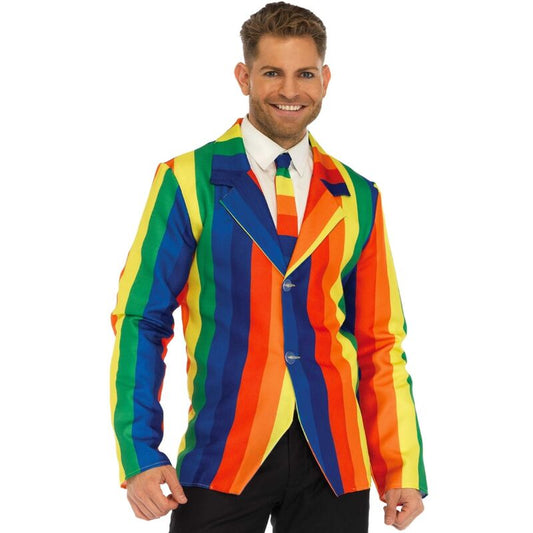 Blazer e Gravata Arco-Íris Leg Avenue, exibindo cores vibrantes e design divertido para festas e eventos temáticos.