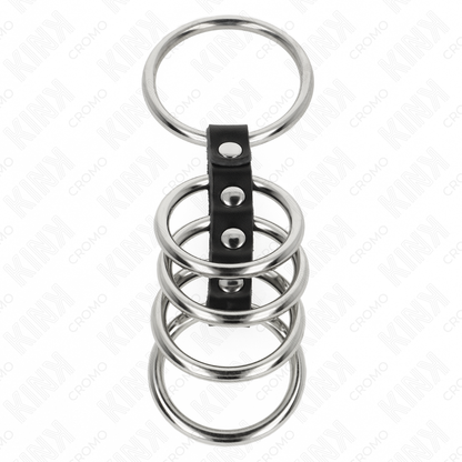 Conjunto de 5 anéis de pênis KINK de metal e couro conectados
