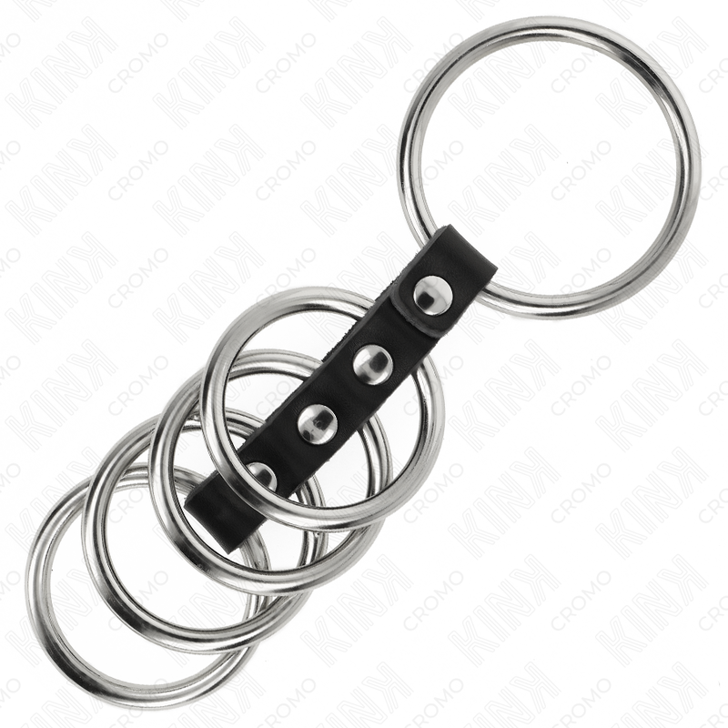 Conjunto de 5 anéis de pênis KINK de metal e couro conectados