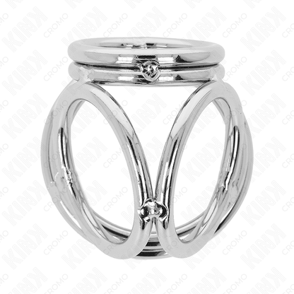 KINK Anel Peniano de Metal Triplo Cromado 3,8-5 cm, detalhe do acabamento e design robusto.
