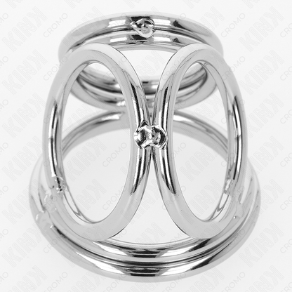 KINK Anel Peniano de Metal Triplo Cromado 3,8-5 cm, detalhe do acabamento e design robusto.