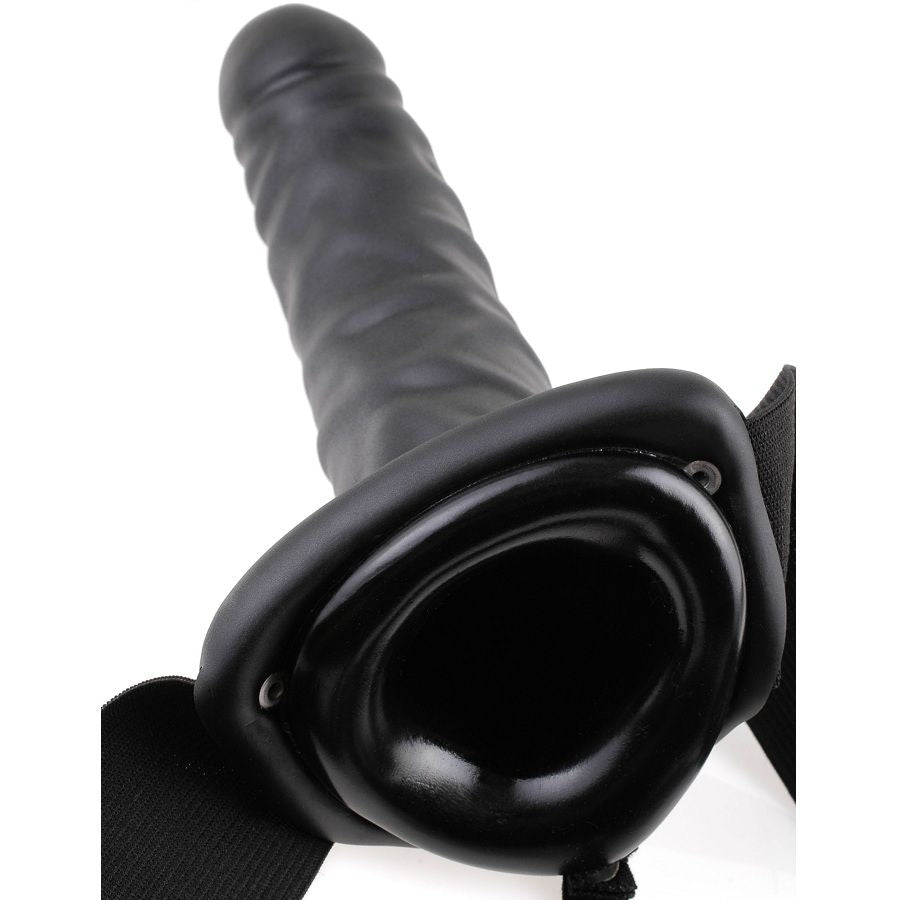 Close-up do Vibratório Oco Strap-On FETISH FANTASY SERIES 19 CM Preto mostrando detalhes e textura.