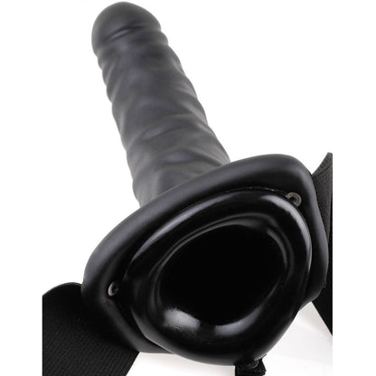 Close-up do Vibratório Oco Strap-On FETISH FANTASY SERIES 19 CM Preto mostrando detalhes e textura.