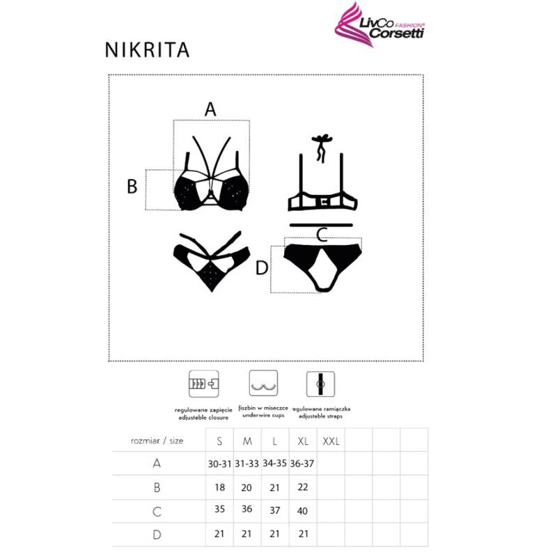 LIVCO CORSETTI FASHION - NIKRITA LC 90647 SUTIÃ + CALCINHA PRETA M