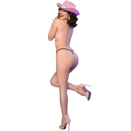 Tanga preta CHILIROSE Kiss Me com estampa neon e detalhes de zíper com strass