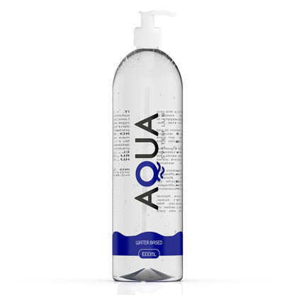 Frasco de Lubrificante Íntimo AQUA QUALITY à Base de Água de 1000 ML, mostrando a embalagem transparente e o líquido sedoso.