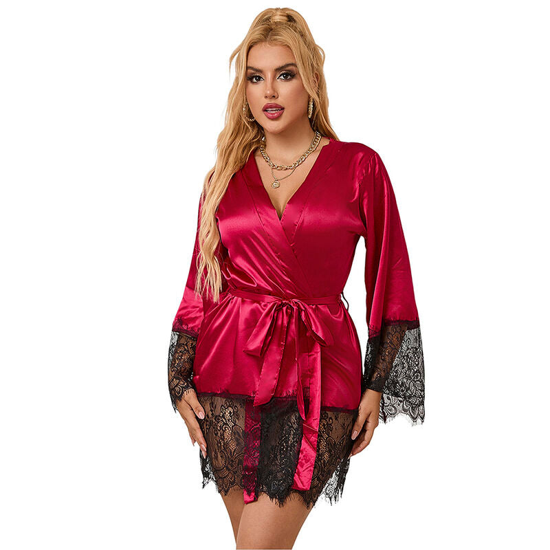 Close-up of the SUBBLIME Conjunto Pijama Renda + Tanga Vermelho L/XL showing its elegant design and lace details.