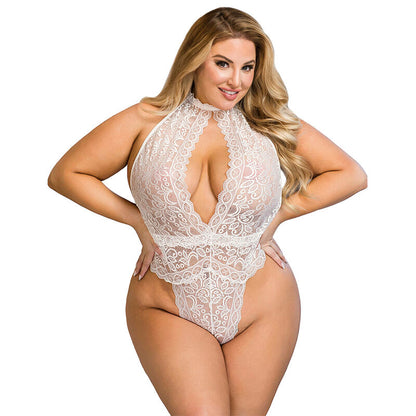 SUBBLIME Body de Renda Branco L/XL, detalhe da textura e design sensual