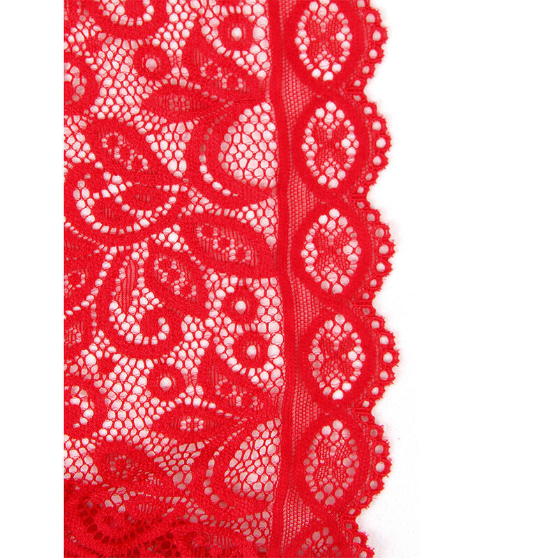 Detalhe do Body Open Cup Vermelho S/M da SUBBLIME, realçando o design sensual e a qualidade do tecido.