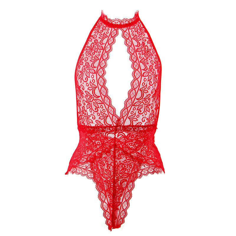 Detalhe do Body Open Cup Vermelho S/M da SUBBLIME, realçando o design sensual e a qualidade do tecido.