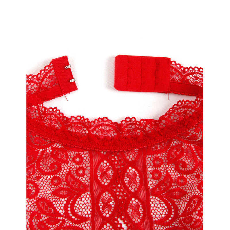 Detalhe do Body Open Cup Vermelho S/M da SUBBLIME, realçando o design sensual e a qualidade do tecido.