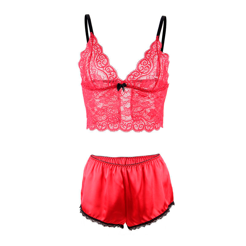Close-up of the SUBBLIME Camisola de Seda e Renda + Calcinha Vermelha S/M showing its delicate fabric and design.