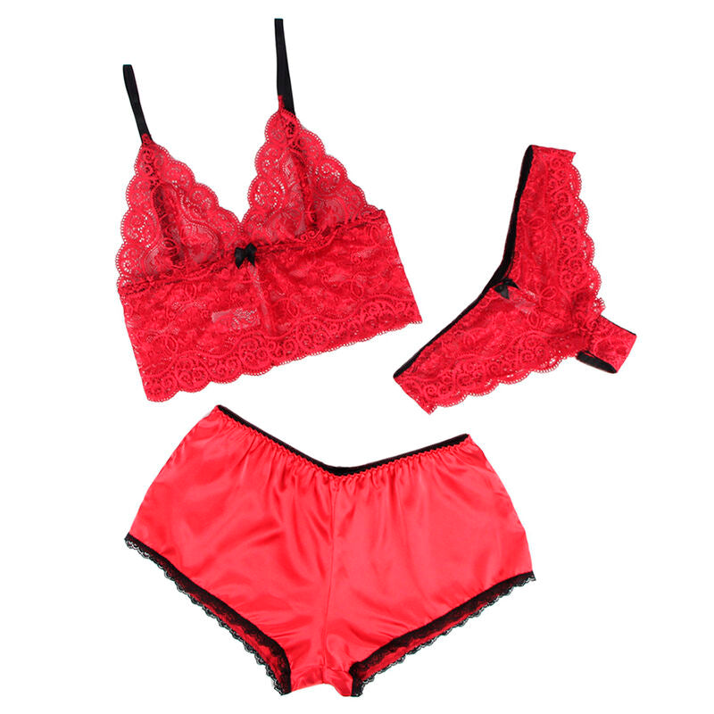 Close-up of the SUBBLIME Camisola de Seda e Renda + Calcinha Vermelha S/M showing its delicate fabric and design.