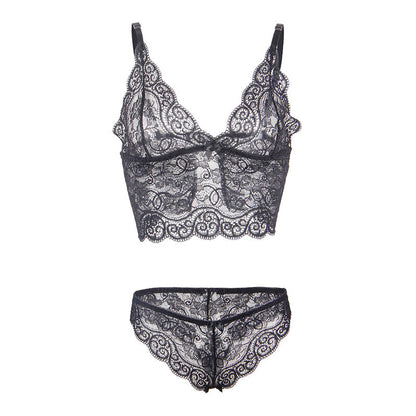 SUBBLIME Conjunto Lingerie Camisola e Calcinha de Seda e Renda Preta S/M