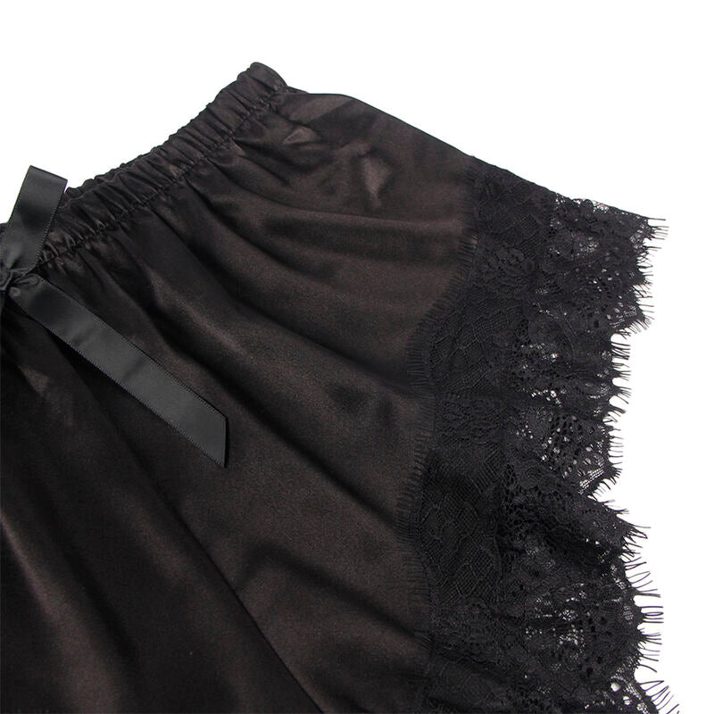 Subblime Camisola de Seda e Calça de Renda Preta S/M, conjunto de lingerie sensual e confortável.