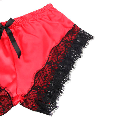 Conjunto Lingerie SUBBLIME Camisola de Seda e Calça de Renda Preto/Vermelho S/M