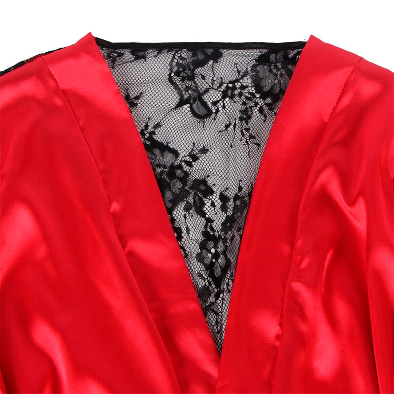 Conjunto SUBBLIME Camisola de Renda Transparente + Tanga Vermelho/Preto S/M, exibindo detalhes da renda e o design elegante.