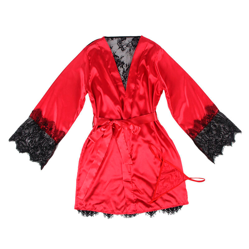 Conjunto SUBBLIME Camisola de Renda Transparente + Tanga Vermelho/Preto S/M, exibindo detalhes da renda e o design elegante.