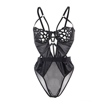 Close-up do Body Sexy de Renda Preto S/M da SUBBLIME, mostrando a textura da renda e o design elegante.