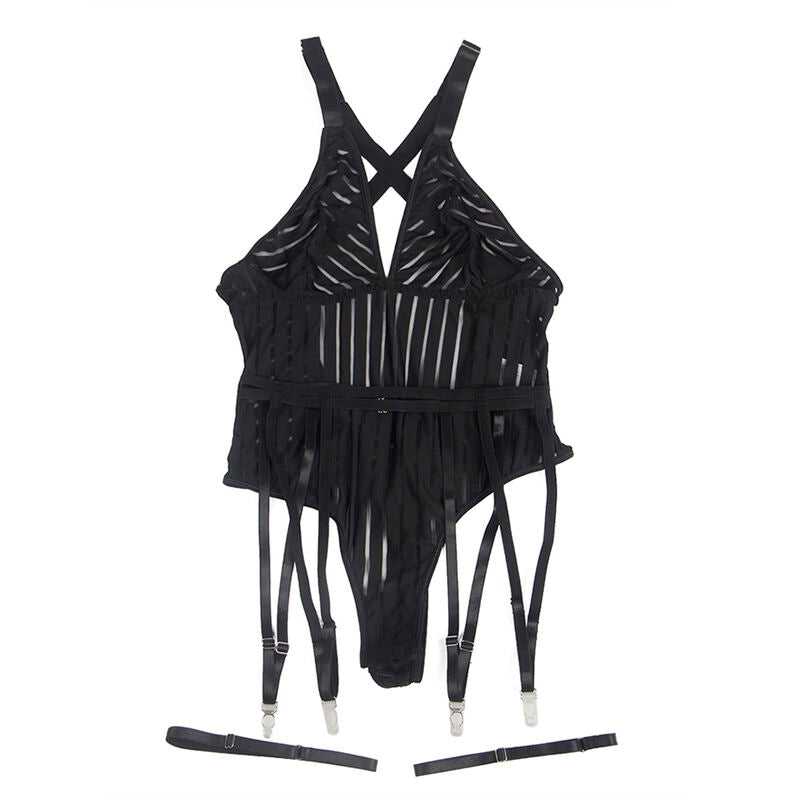 SUBBLIME Body com Cinta-Liga Preto L/XL em detalhe, mostrando o tecido e design sensual.