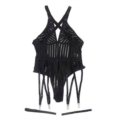 SUBBLIME Body com Cinta-Liga Preto L/XL em detalhe, mostrando o tecido e design sensual.