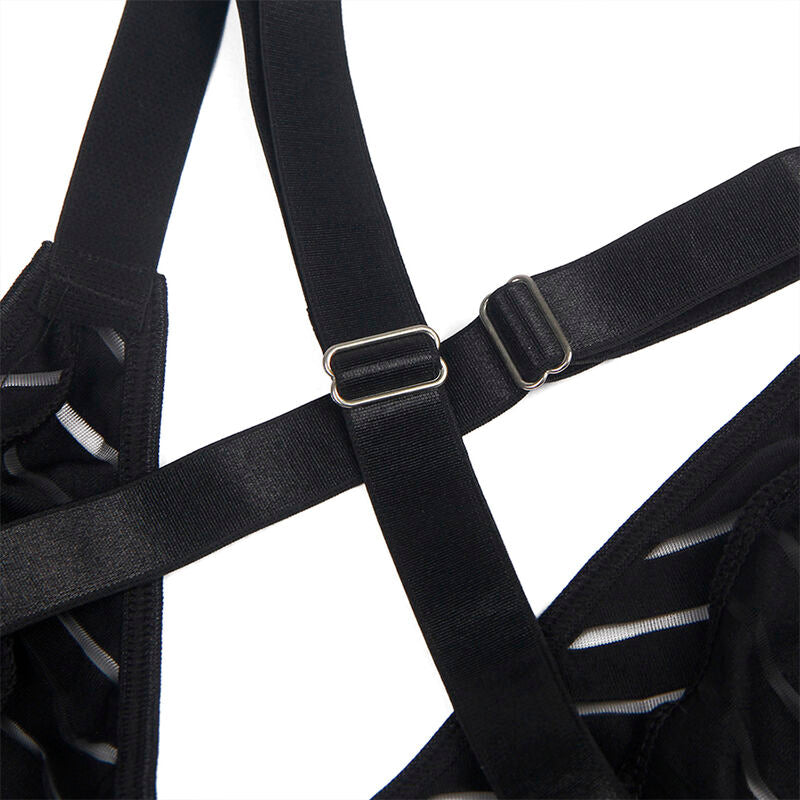 SUBBLIME Body com Cinta-Liga Preto L/XL em detalhe, mostrando o tecido e design sensual.