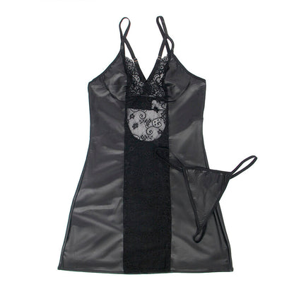 Conjunto SUBBLIME Vestido e Tanga Couro Preto L/XL, detalhe da lingerie sexy