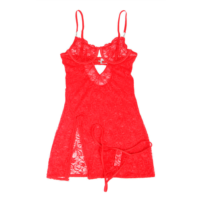 Babydoll de Renda Vermelho SUBBLIME L/XL com alças ajustáveis, vista frontal e detalhes da renda