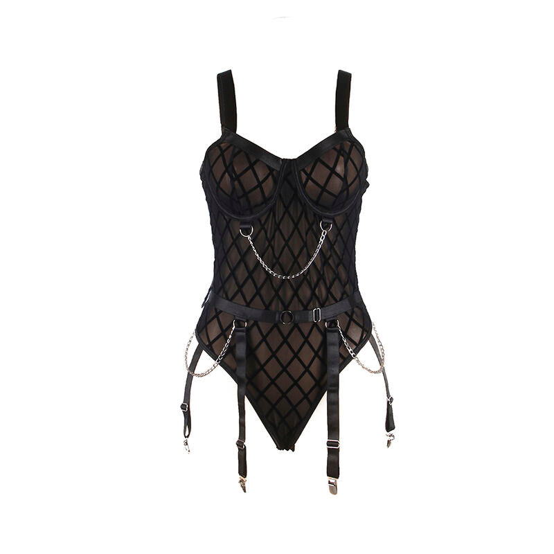 Body SUBBLIME com Correntes e Cinta-Liga Preto S/M em detalhe