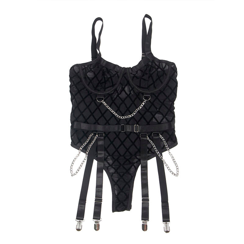 Body SUBBLIME com Correntes e Cinta-Liga Preto S/M em detalhe