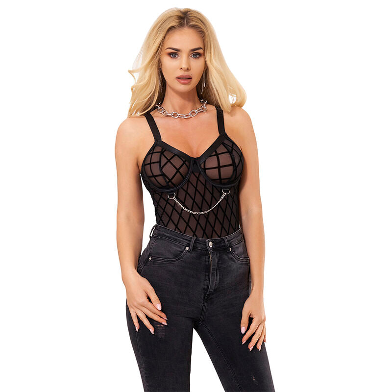 Body SUBBLIME com Correntes e Cinta-Liga Preto S/M em detalhe