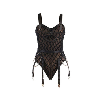 Body SUBBLIME com Correntes e Cinta-Liga Preto S/M em detalhe