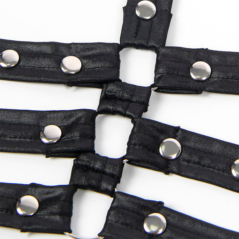 Vestido Bondage de Couro Preto S/M da Subblime, exibindo design elegante e detalhes de bondage.