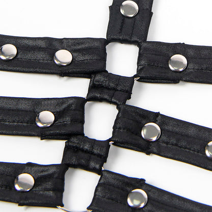 Vestido Bondage de Couro Preto S/M da Subblime, exibindo design elegante e detalhes de bondage.