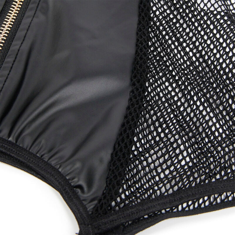 Vestido sexy SUBBLIME de malha com efeito couro preto, mostrando o design e a textura do tecido.