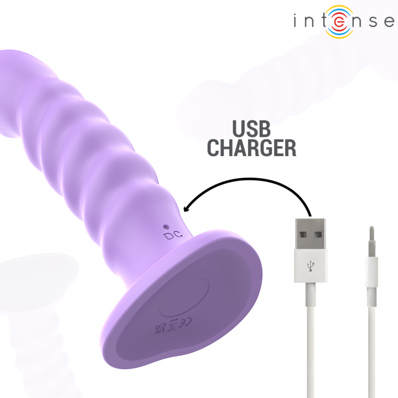 Vibrador INTENSE Brenda M Roxo com design espiral, 10 vibrações e controle remoto.