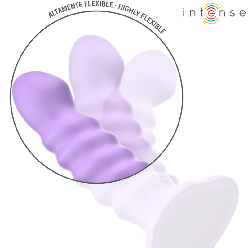 Vibrador INTENSE Brenda M Roxo com design espiral, 10 vibrações e controle remoto.