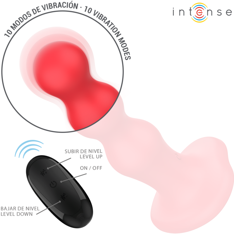 Vibrador Intense Cody Vermelho com ventosa e controle remoto, exibindo seu design texturizado de concha.