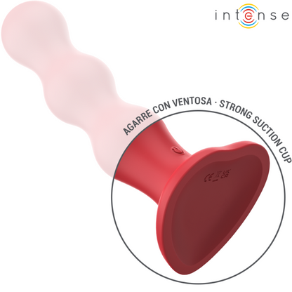 Vibrador Intense Cody Vermelho com ventosa e controle remoto, exibindo seu design texturizado de concha.