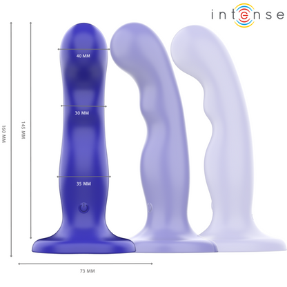 INTENSE Vibrador Shorty com Ventosa Azul e Controlo Remoto, mostrando a textura e o design flexível.