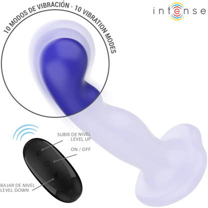 INTENSE Vibrador Shorty com Ventosa Azul e Controlo Remoto, mostrando a textura e o design flexível.